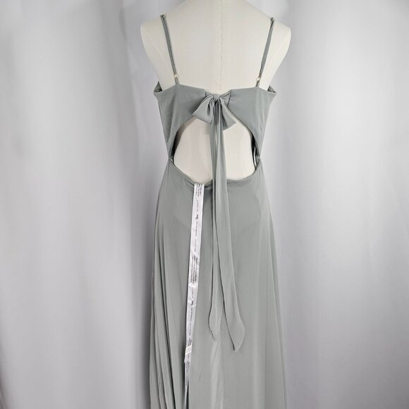 After Six Green Chiffon Open Tie Back Front Slit Maxi Dress Size 6R NWTF Read - Picture 8 of 16